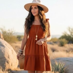 Abercrombie & Fitch Smocked Tiered Poplin Cotton Mini Dress